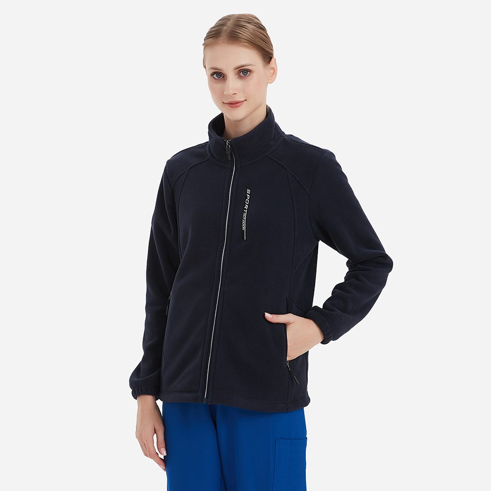 Navy full-zip fleece jacket, house style in 100% micro fleece