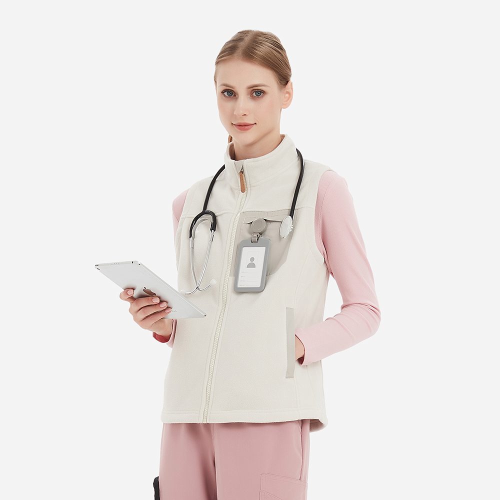 Women's fleece vest worn in a clinic setting
